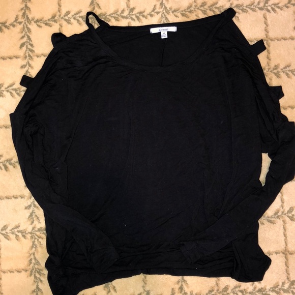 black peek a boo shoulder tops